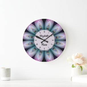 Pink & Green Flower Mandala  Large Clock