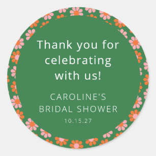 Pink Green Flowers Bridal Shower Custom Thank You Classic Round Sticker