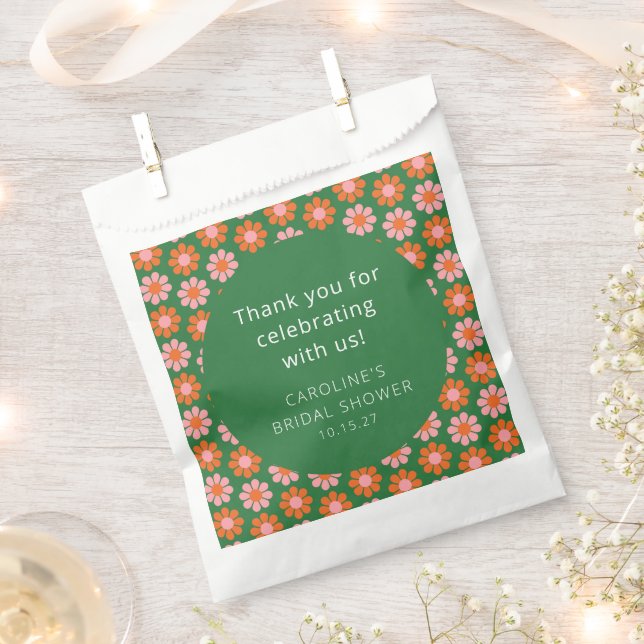Pink Green Flowers Bridal Shower Custom Thank You Favor Bag (Clipped)