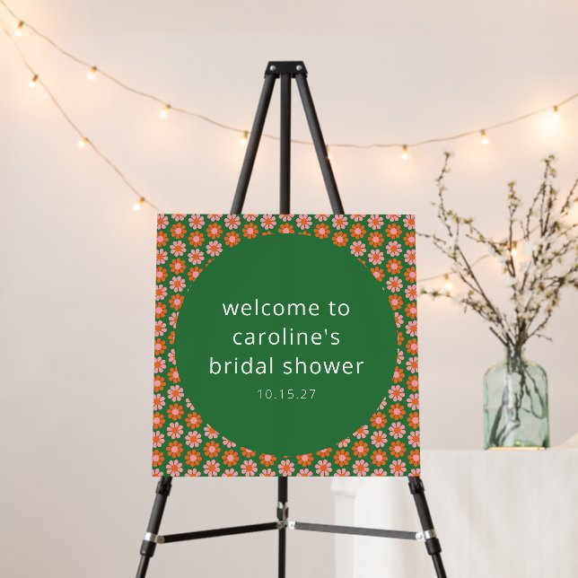 Pink Green Flowers Bridal Shower Custom Welcome Foam Board (In Situ (Stand))