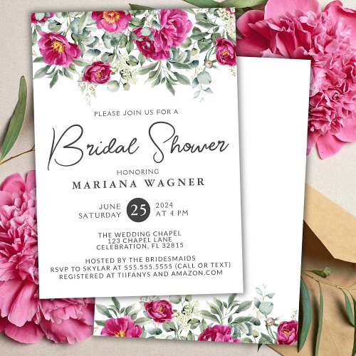 Pink Green Flowers Bridal Shower Invitation