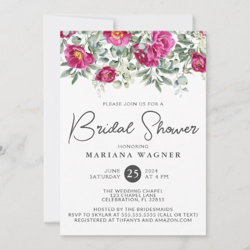 Pink Green Flowers Bridal Shower Invitation