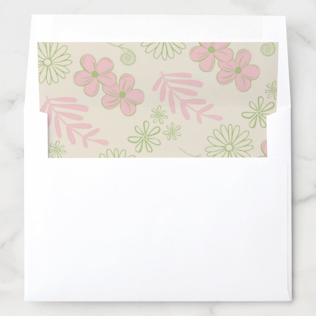 Pink Green Flowers Rustic Boho Bridal Envelope Liner (In Envelope)