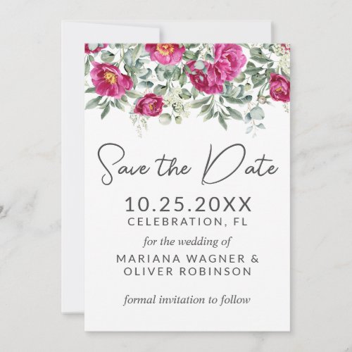 Pink Green Flowers Sage Save the Date Card