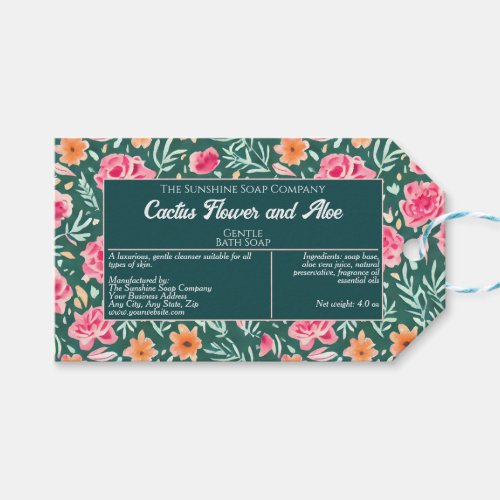 Pink Green Flowers Soap Cosmetics Product Tag