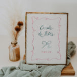 Pink Green Frame Ribbon Bridal Shower Cards Gifts  Poster at Zazzle