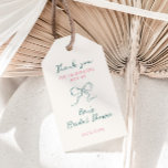 Pink Green Frame Ribbon Bridal Shower Gift Tags<br><div class="desc">These thank you tags feature a beautiful hand-drawn ribbon in a fun and playful style accompanied by a casual,  handwritten font that perfectly captures the excitement and joy of the occasion.
The tags come in a fun color scheme of jungle green and pink.</div>
