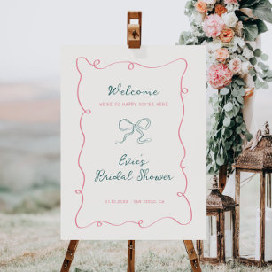 Pink Green Frame Ribbon Bridal Shower Welcome Sign