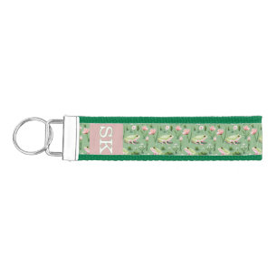 Pink & Green Frog Pattern Wrist Keychain