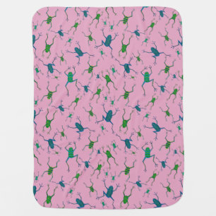 Pink & Green Frogs Jumping for Joy  Baby Blanket