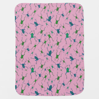 Pink & Green Frogs Jumping for Joy Baby Blanket