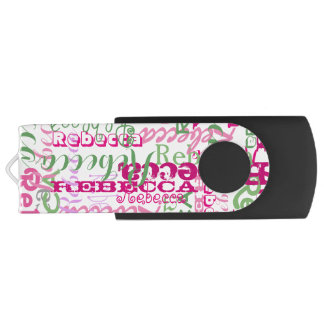 Pink Green Fun Name Collage Allover Print Flash Drive