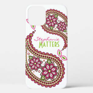 Pink Green Funky Paisley Personalized iPhone 12 Case