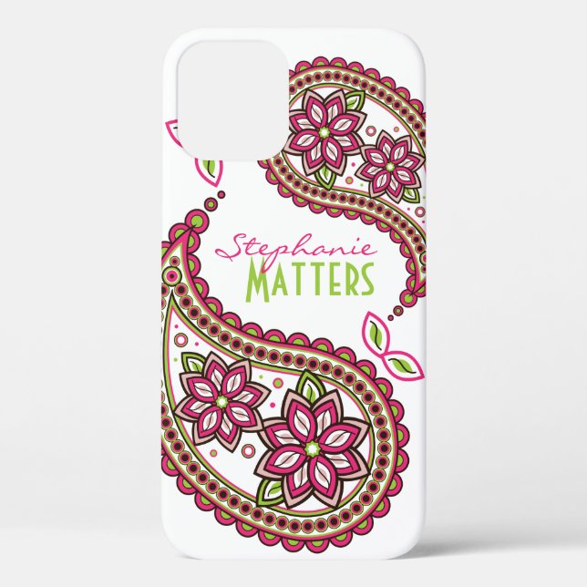 Pink Green Funky Paisley Personalized Case-Mate iPhone Case (Back)