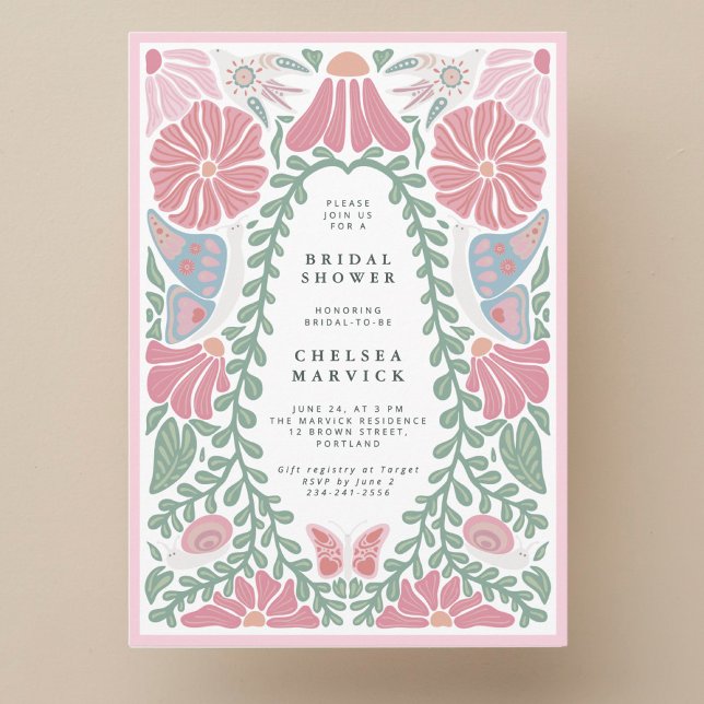 Pink green Garden Bridal Shower Invitation  (Creator Uploaded)