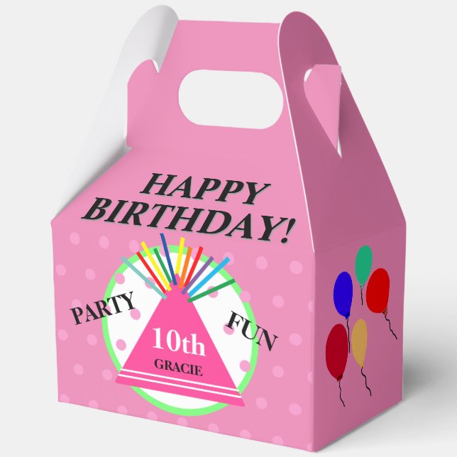 Pink Green Geometric Polka Dots Party Hat Favor Boxes (Front)