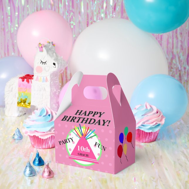 Pink Green Geometric Polka Dots Party Hat Favor Boxes (Party)