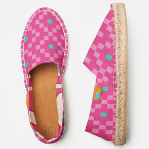 Pink Green Geometric Squares Modern Summer Espadrilles
