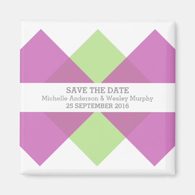 Pink Green Geometric Triad Save the Date Magnet (Front)