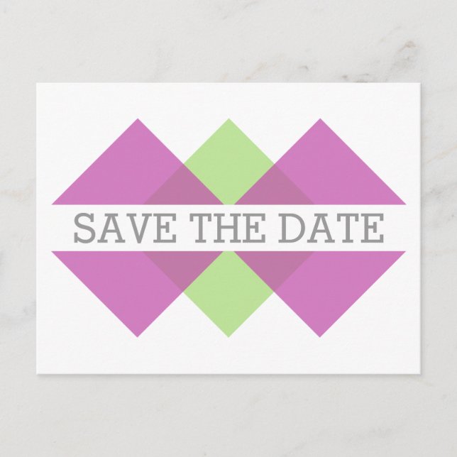 Pink Green Geometric Triad Save the Date Postcard (Front)