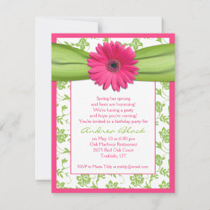 Pink Green Gerbera Daisy Birthday Invitation