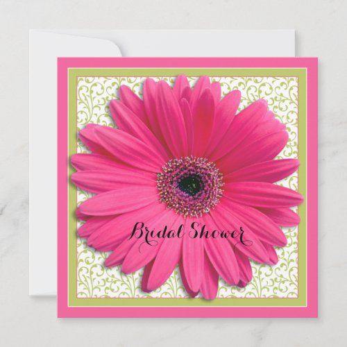 Pink Green Gerbera Daisy Bridal Shower Invitation