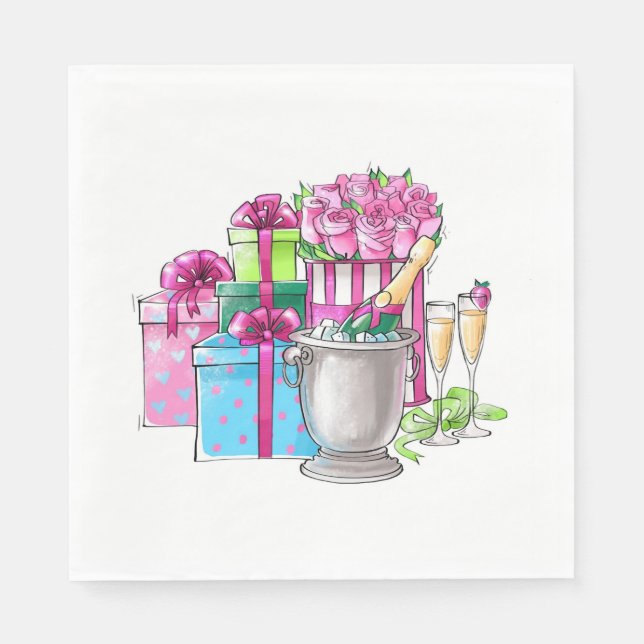 Pink Green Gifts Champagne Glasses Napkins (Front)