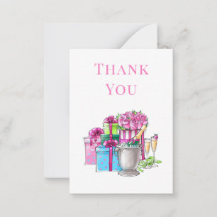 Pink Green Gifts Champagne Glasses Note Card