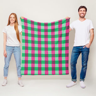 Pink Green Gingham Check Design Fleece Blanket