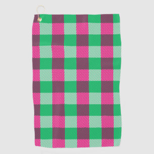 Pink Green Gingham Check Design Golf Towel