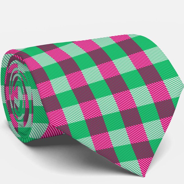 Pink Green Gingham Check Design  Neck Tie (Creator Uploaded)
