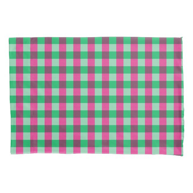 Pink Green Gingham Check Design  Pillow Case (Front)