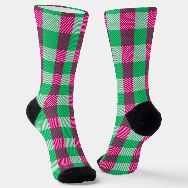 Pink Green Gingham Check Design  Socks (Creator Uploaded)