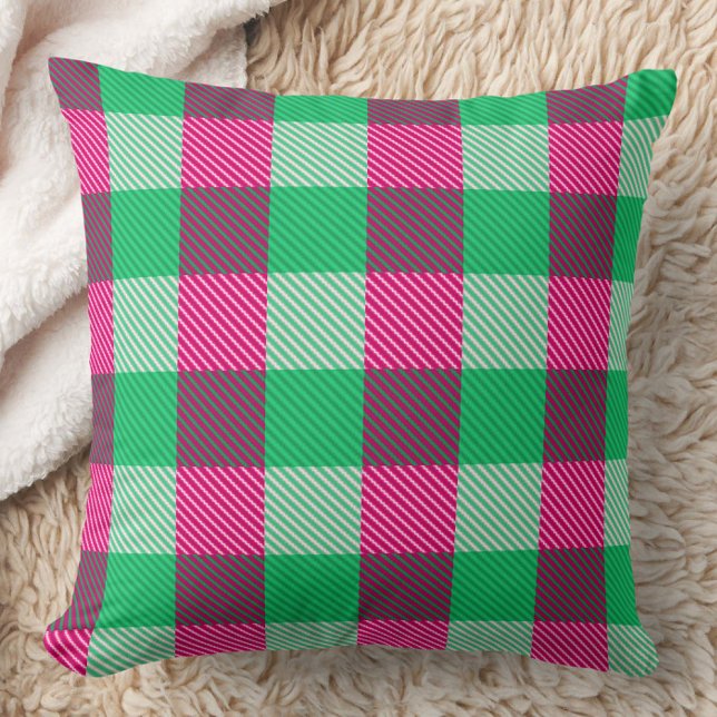 Pink Green Gingham Check Design  Throw Pillow (Creator Uploaded)