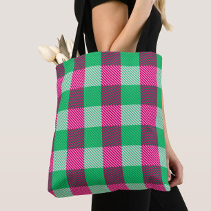 Pink Green Gingham Check Design Tote Bag