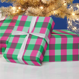 Pink Green Gingham Check Design Wrapping Paper