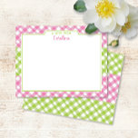Pink Green Gingham Preppy Girly Stationery Note Card<br><div class="desc">This design features space for a name on a preppy gingham pattern background. Click the customize button if you would like to move/scale the images and further modify the text! Variations of this design, additional colors, as well as coordinating products are available in our shop, zazzle.com/store/doodlelulu. Contact us if you...</div>