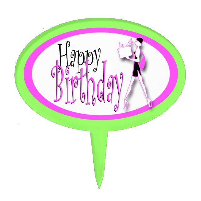 Pink green girls birthday fashion cake topper (Front)