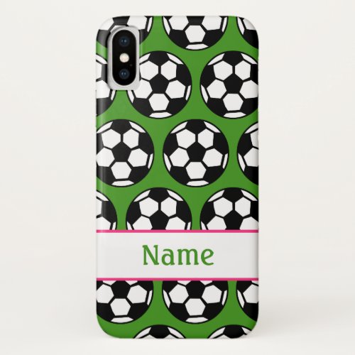 Pink Green Girls Soccer Ball Sports Pattern iPhone X Case