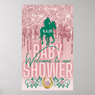 Pink Green Glitter Drip Derby Baby Shower Welcome Poster