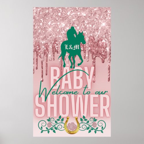 PinkGreen Glitter Drip Derby Baby Shower Welcome Poster