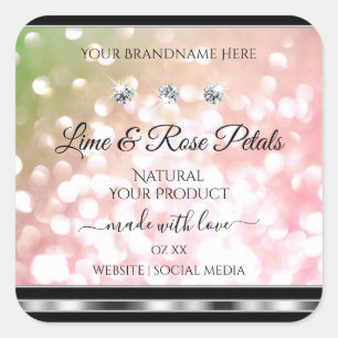 Pink Green Glitter Product Labels Diamonds Silver