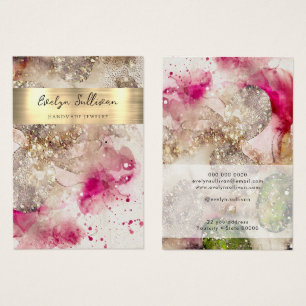 Pink green glitter watercolor jewelry display card