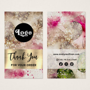 Pink green glitter watercolor package insert