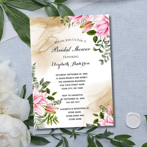 Pink Green Gold Floral Elegant Bridal Shower  Invitation