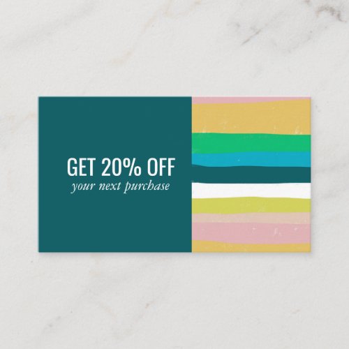 Pink Green Gold Minimalist Stripes Handmade  Discount Card
