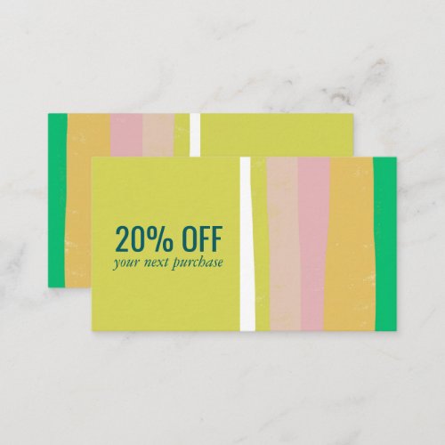 Pink Green Gold Minimalist Stripes Handmade  Discount Card