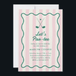 Pink   Green Golf 30th Birthday Party Invitation<br><div class="desc">Ask your guests to swing on by a birthday party by the golf course with this elegant and vintage-inspired pickleball party invitation. It features a light pink striped background, a curvy, wavy green frame, and an illustration of two golf clubs and a golf ball. The back of the card features...</div>