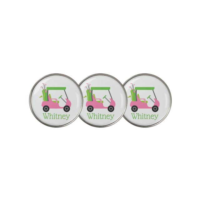 Pink & Green Golf Cart Golf Ball Markers (3 Up)