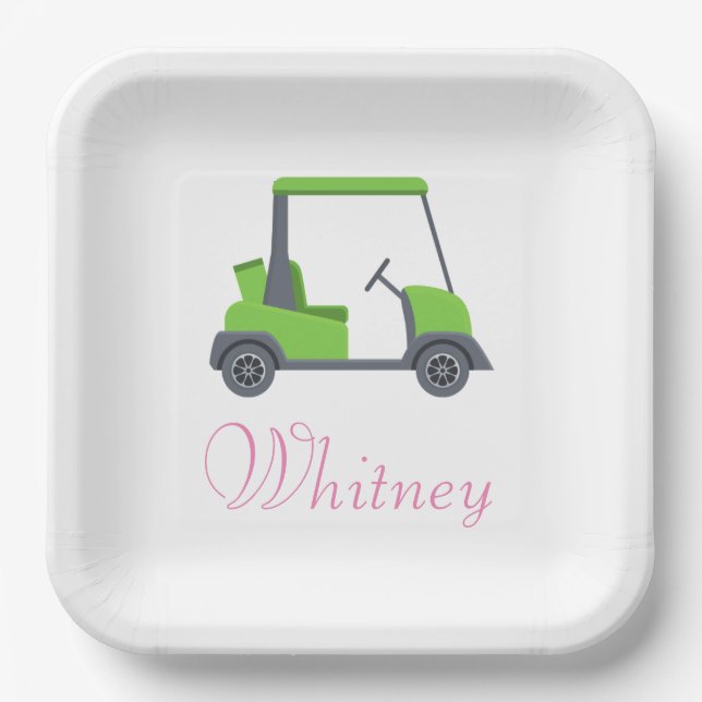  Pink Green Golf Cart Personalized  funny Paper Plates (Front)